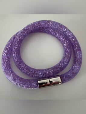 Swarovski Stardust Double Wrap Bracelet Purple Crystal Mesh Silver Tone Clasp S